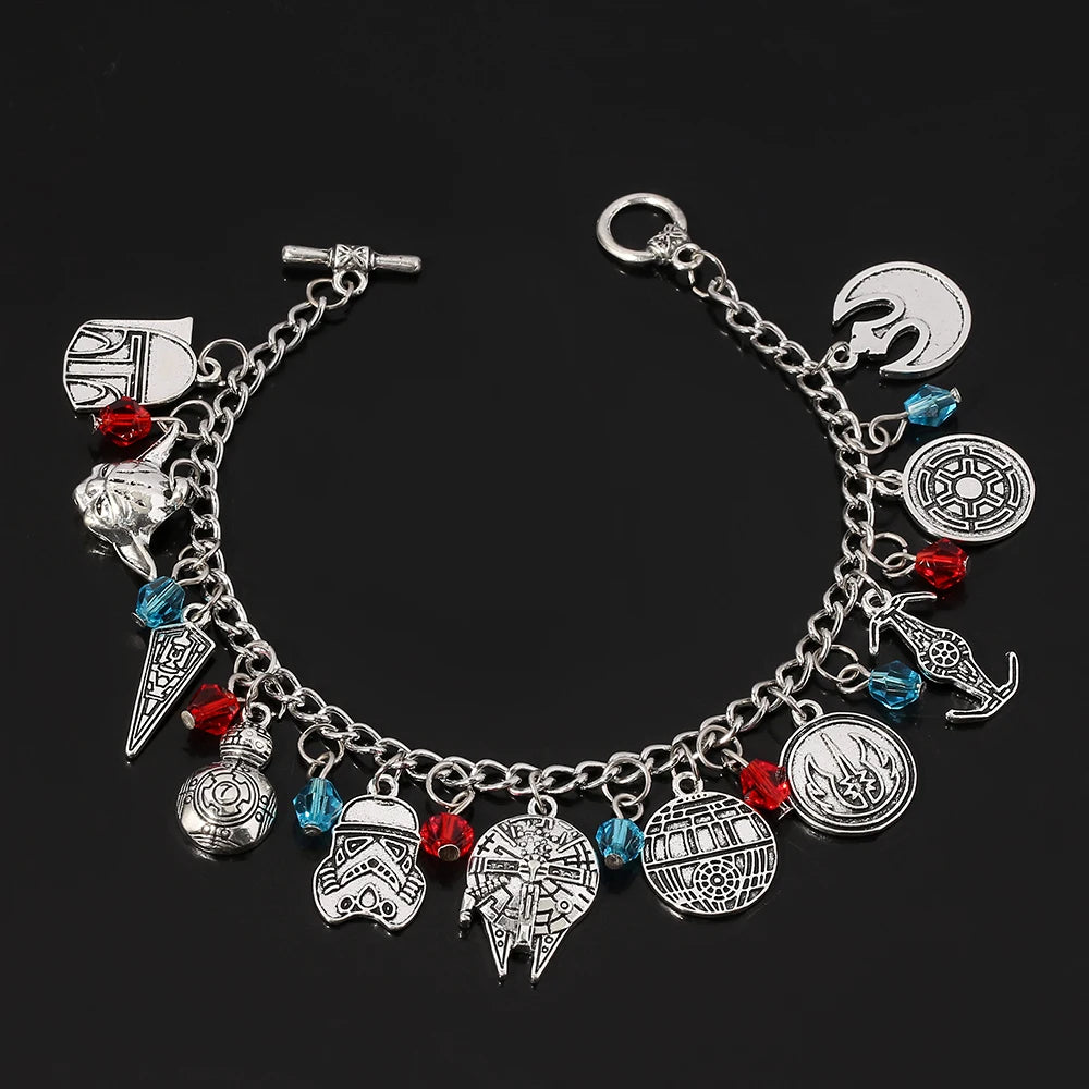 Movie Star War Jewelry BB8 Darth Vader Plan Millennium Falcon Spaceship Charm Bracelets for Women Accessories Chain Bangle