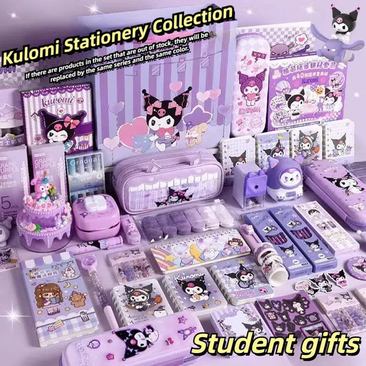 Sanrio Stationery Set Hello Kitty Cinnamoroll Kuromi Cartoon Pencil Rubber Ruler Pencil Sharpener Student Supplie Stationery Set