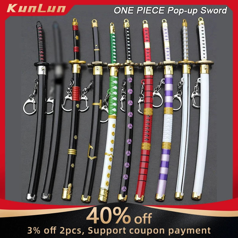 22cm ONE PIECE Pop-up Sword Keychain Metal Model Zoro Figure Katana Enma Samurai Haramaki Knife Wado Ichimonji Eject Weapon Toys