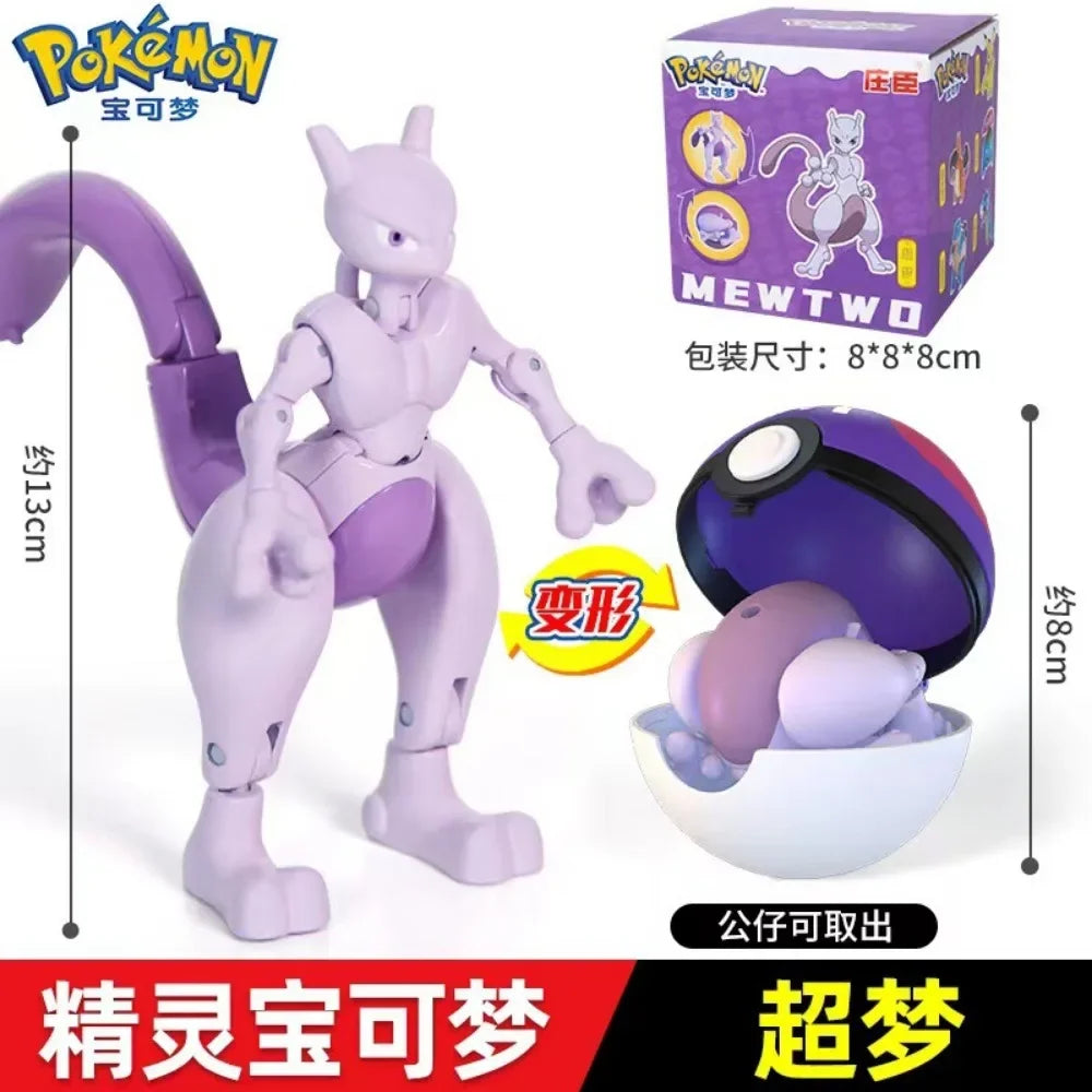 Authentic Anime Pokémon Cute Pikachu Gyarados Mewtwo Venusaur Transformable Ball Figurine Desktop Ornament Children's Toy Gift