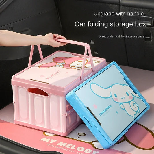 Sanrio Kawaii Anime Hello Kitty Car Trunk Storage Box Cute Outdoor Camping Portable Glove Box Foldable Car Storage Box Kids Toys