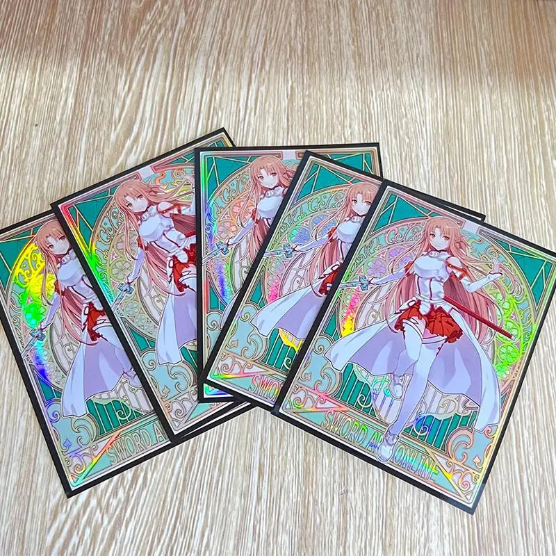 60PCS Anime Sword Art Online Yuuki Asuna Figures Card Sleeves Board Game Pokemon WS OPCG PTCG Trading Cards Laser Shine Protecto