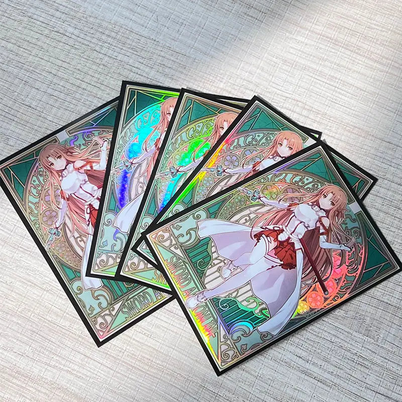 60PCS Anime Sword Art Online Yuuki Asuna Figures Card Sleeves Board Game Pokemon WS OPCG PTCG Trading Cards Laser Shine Protecto