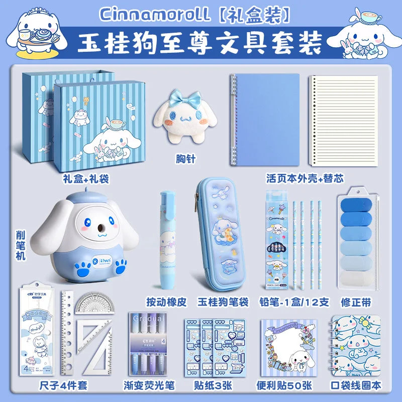 Sanrio Stationery Set Hello Kitty Cinnamoroll Kuromi Cartoon Pencil Rubber Ruler Pencil Sharpener Student Supplie Stationery Set