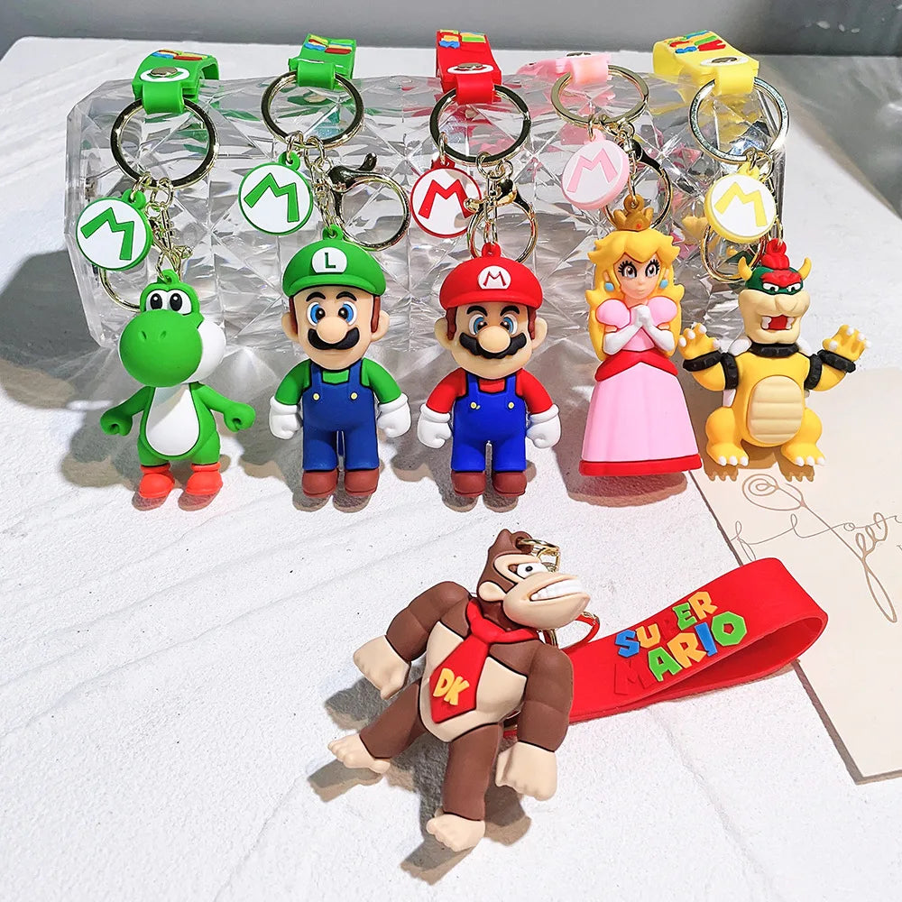 Super Mario Keychain Mario Bros Luigi Toad Yoshi Bowser Action Figure Model Pvc Cartoon Bag Doll Pendant Toys Gifts for Kids