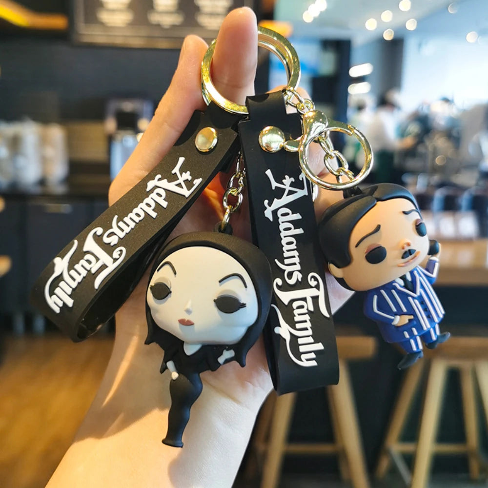 Horror Wednesday Addams Silicone Keychain Toy Thing Hand Home Decor Keychain Doll Schoolbag Pendant Halloween Toy Costume Props