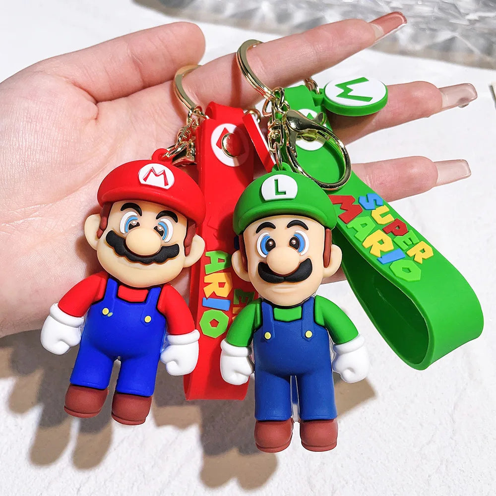 Super Mario Keychain Mario Bros Luigi Toad Yoshi Bowser Action Figure Model Pvc Cartoon Bag Doll Pendant Toys Gifts for Kids