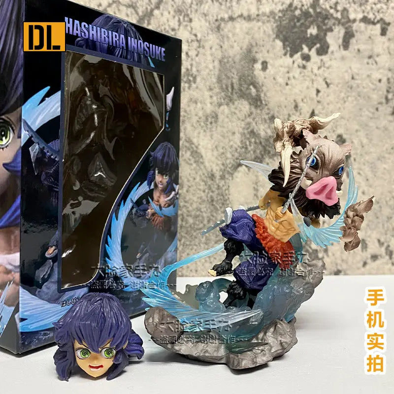 Anime Demon Slayer: Hashibira Inosuke Double Headed Carving Rengoku Kyoujurou Agatsuma Zenitsu Model Gift Ornament