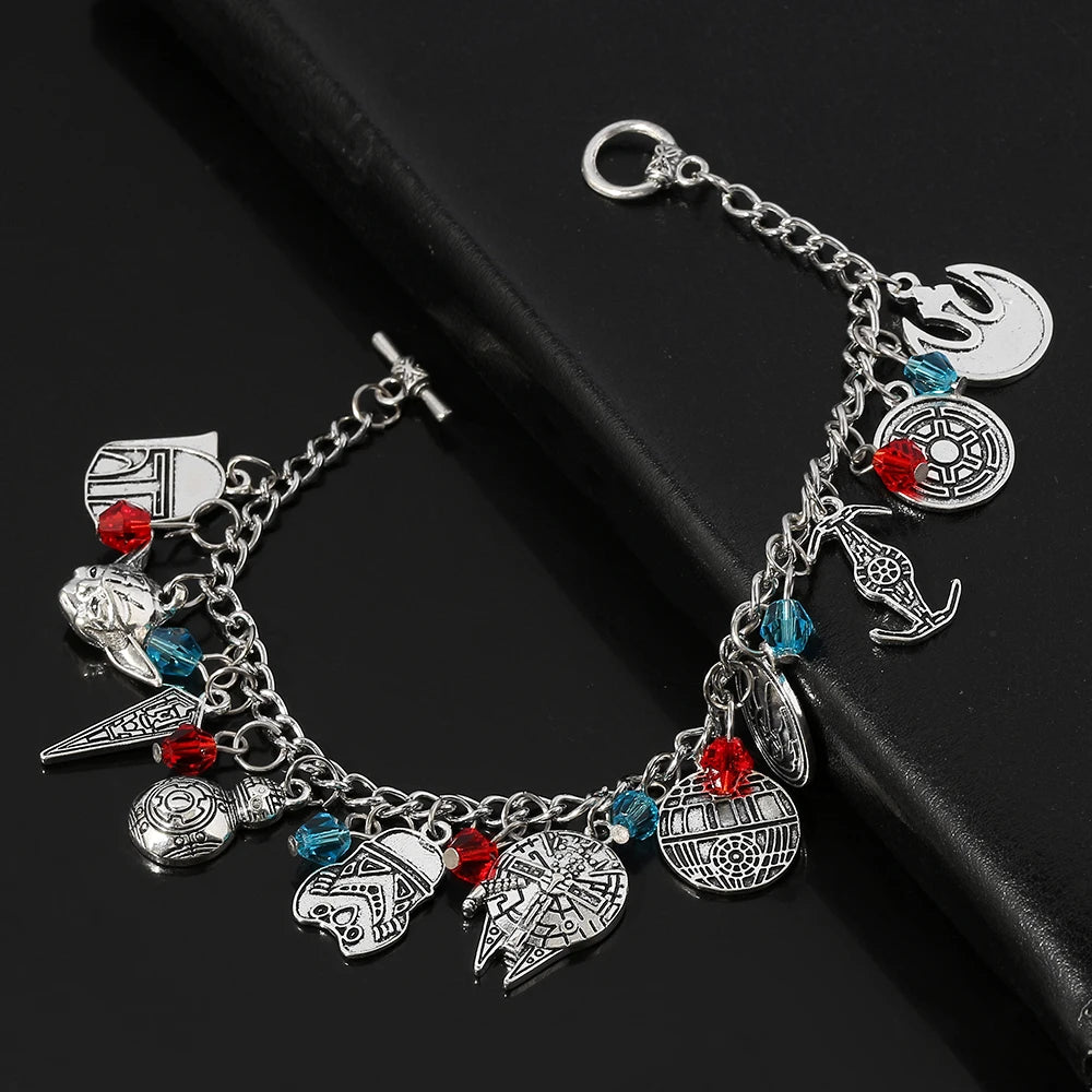 Movie Star War Jewelry BB8 Darth Vader Plan Millennium Falcon Spaceship Charm Bracelets for Women Accessories Chain Bangle