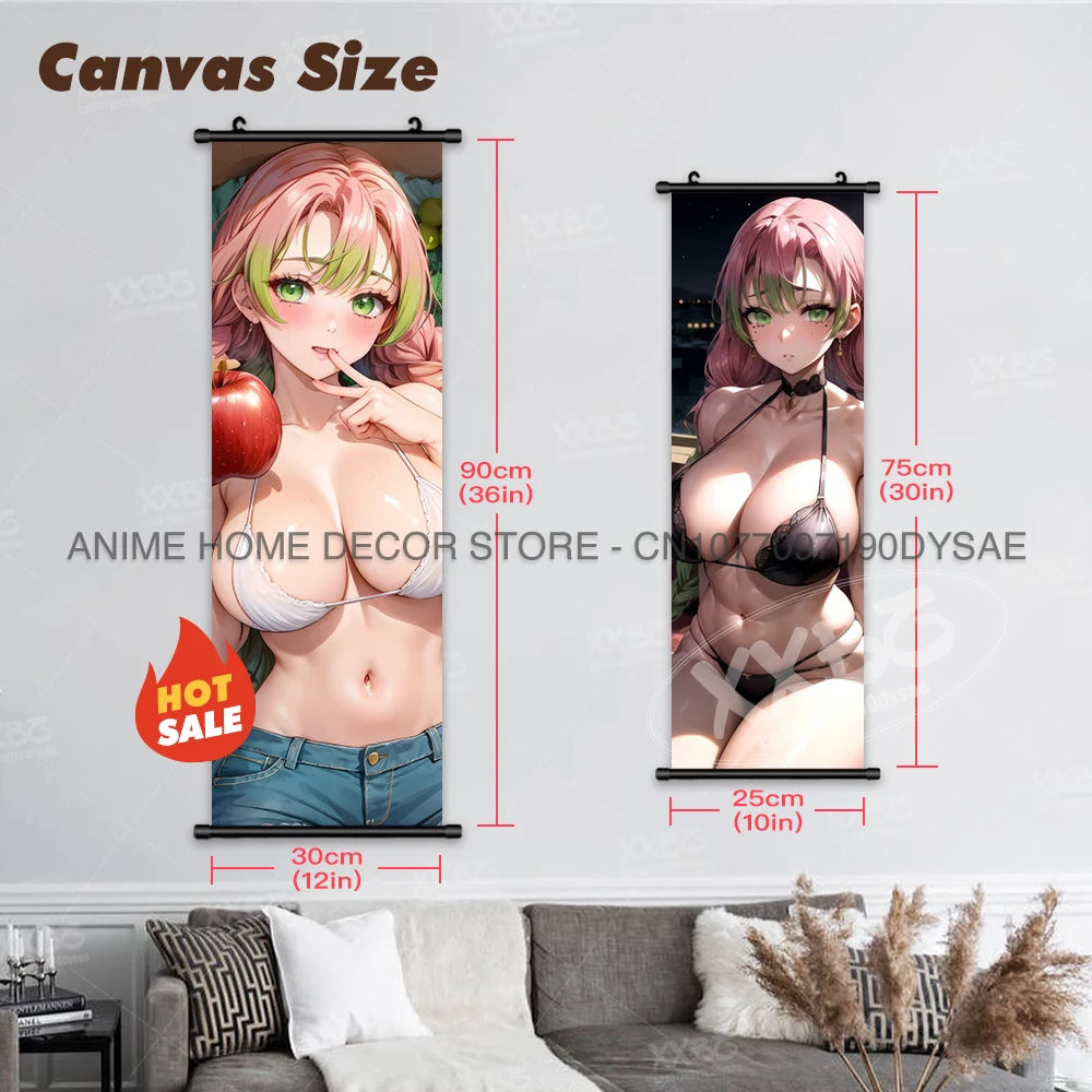 Demon Slayer Poster Kochou Shinobu Hanging Painting Kanroji Mitsuri Wall Art Kamado Nezuko Home Decor Daki Sexy Scrolls Picture