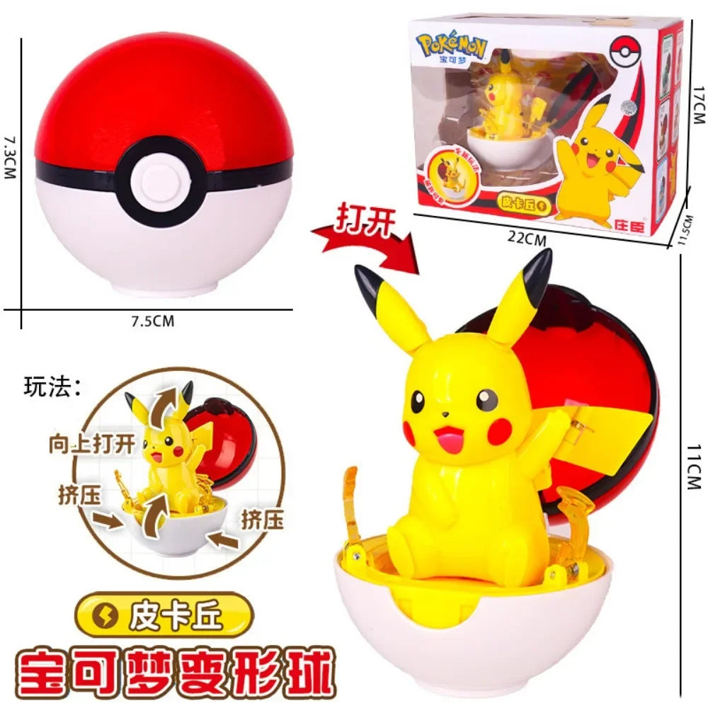 Authentic Anime Pokémon Cute Pikachu Gyarados Mewtwo Venusaur Transformable Ball Figurine Desktop Ornament Children's Toy Gift