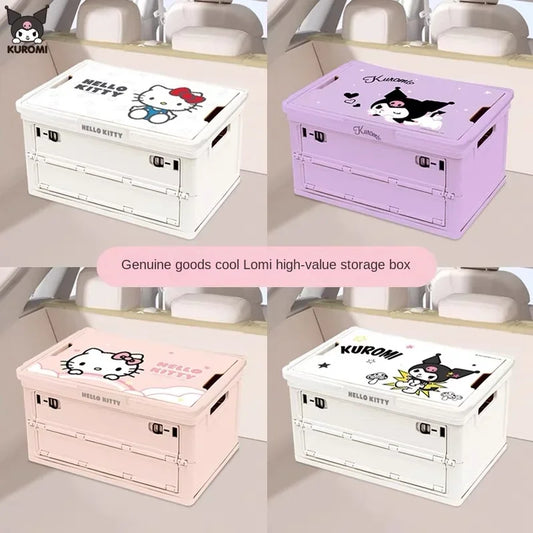 Kawaii Hello Kitty Car Trunk Storage Box Sanrio Anime My Melody Kuromi Outdoor Camping Folding Girl Heart Cute Cartoon Girl Gift