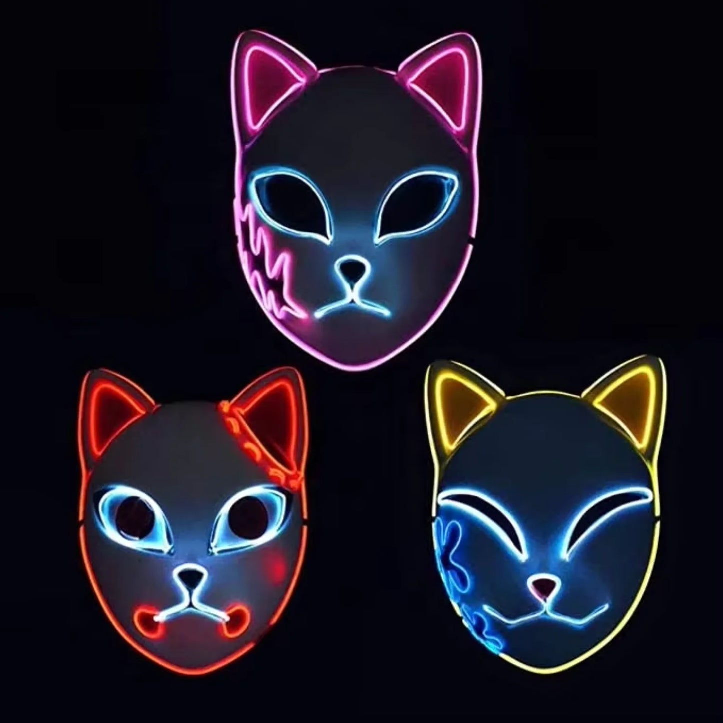 Sabito Tanjirou Makomo Demon Slayer  Cat Mask LED Light Up Luminous Glowing Kimetsu  Yaiba Comic Cosplay Adults