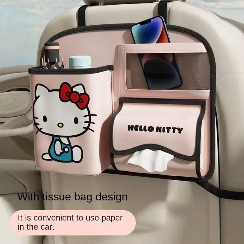 Sanrio HelloKitty Car Rear Seat Storage Bag Girl Cute Kawaii  Anime Figure Hanging Tissue Box Trash Can Family Car Supplies