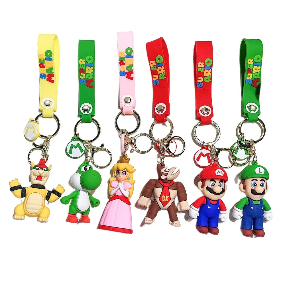 Super Mario Keychain Mario Bros Luigi Toad Yoshi Bowser Action Figure Model Pvc Cartoon Bag Doll Pendant Toys Gifts for Kids