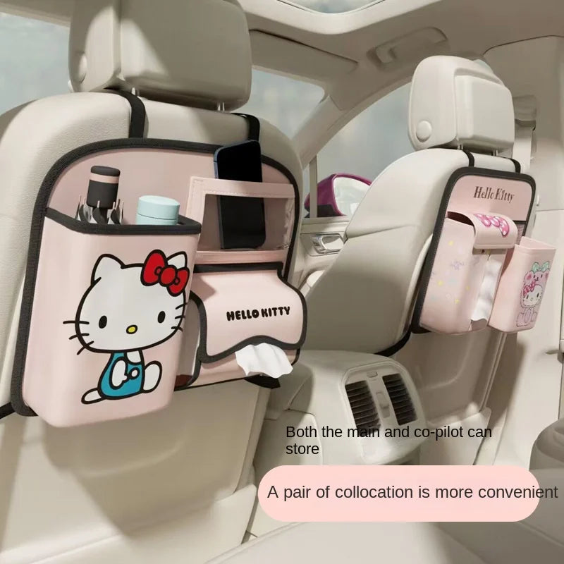 Sanrio HelloKitty Car Rear Seat Storage Bag Girl Cute Kawaii  Anime Figure Hanging Tissue Box Trash Can Family Car Supplies