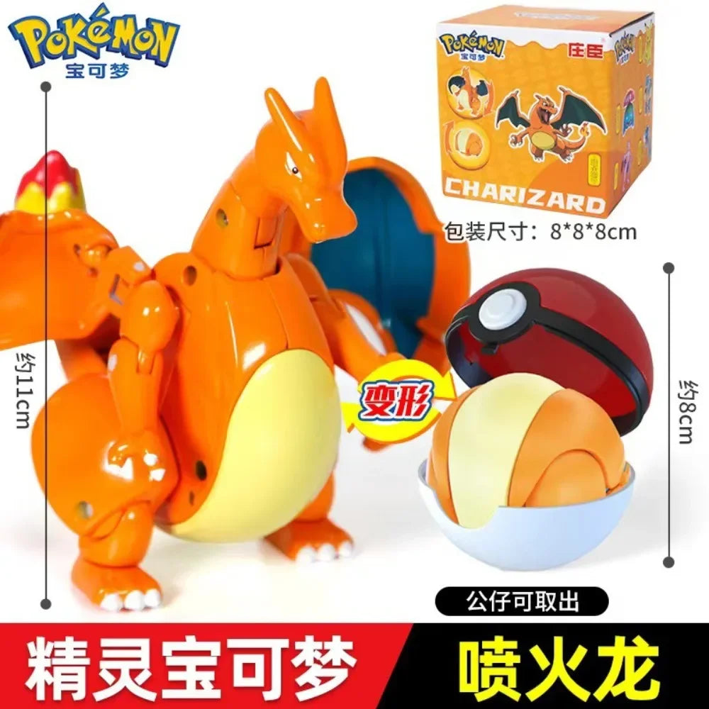 Authentic Anime Pokémon Cute Pikachu Gyarados Mewtwo Venusaur Transformable Ball Figurine Desktop Ornament Children's Toy Gift