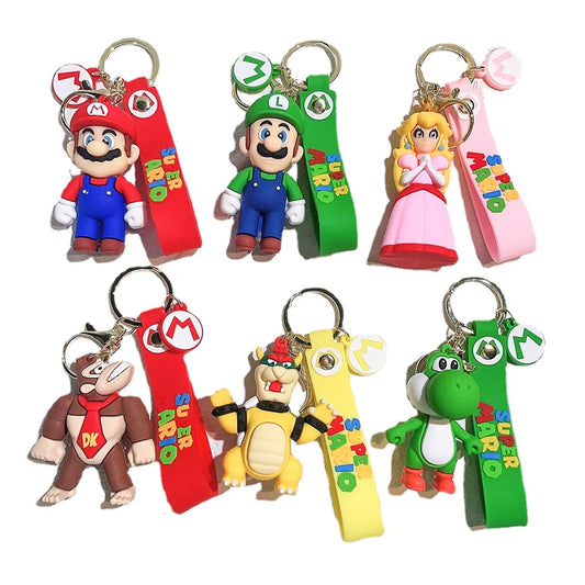 Super Mario Keychain Mario Bros Luigi Toad Yoshi Bowser Action Figure Model Pvc Cartoon Bag Doll Pendant Toys Gifts for Kids