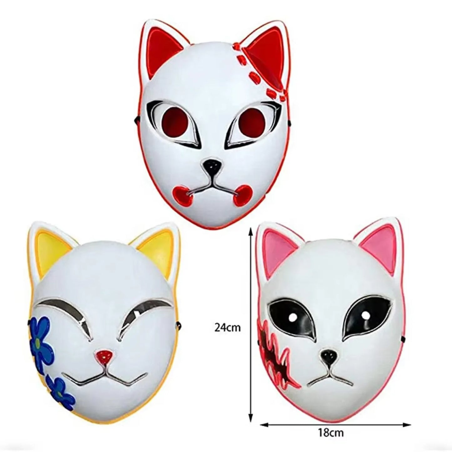 Sabito Tanjirou Makomo Demon Slayer  Cat Mask LED Light Up Luminous Glowing Kimetsu  Yaiba Comic Cosplay Adults