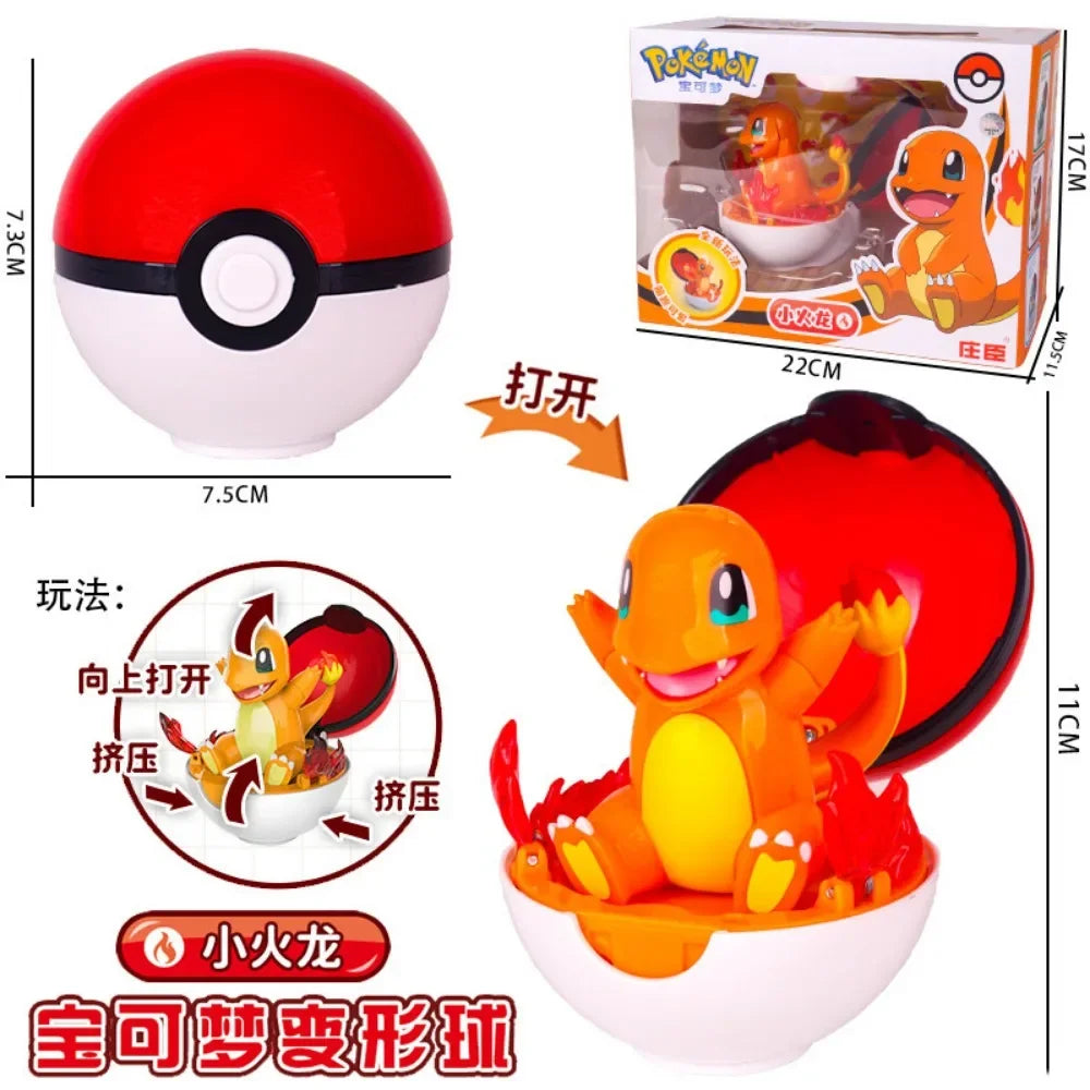 Authentic Anime Pokémon Cute Pikachu Gyarados Mewtwo Venusaur Transformable Ball Figurine Desktop Ornament Children's Toy Gift