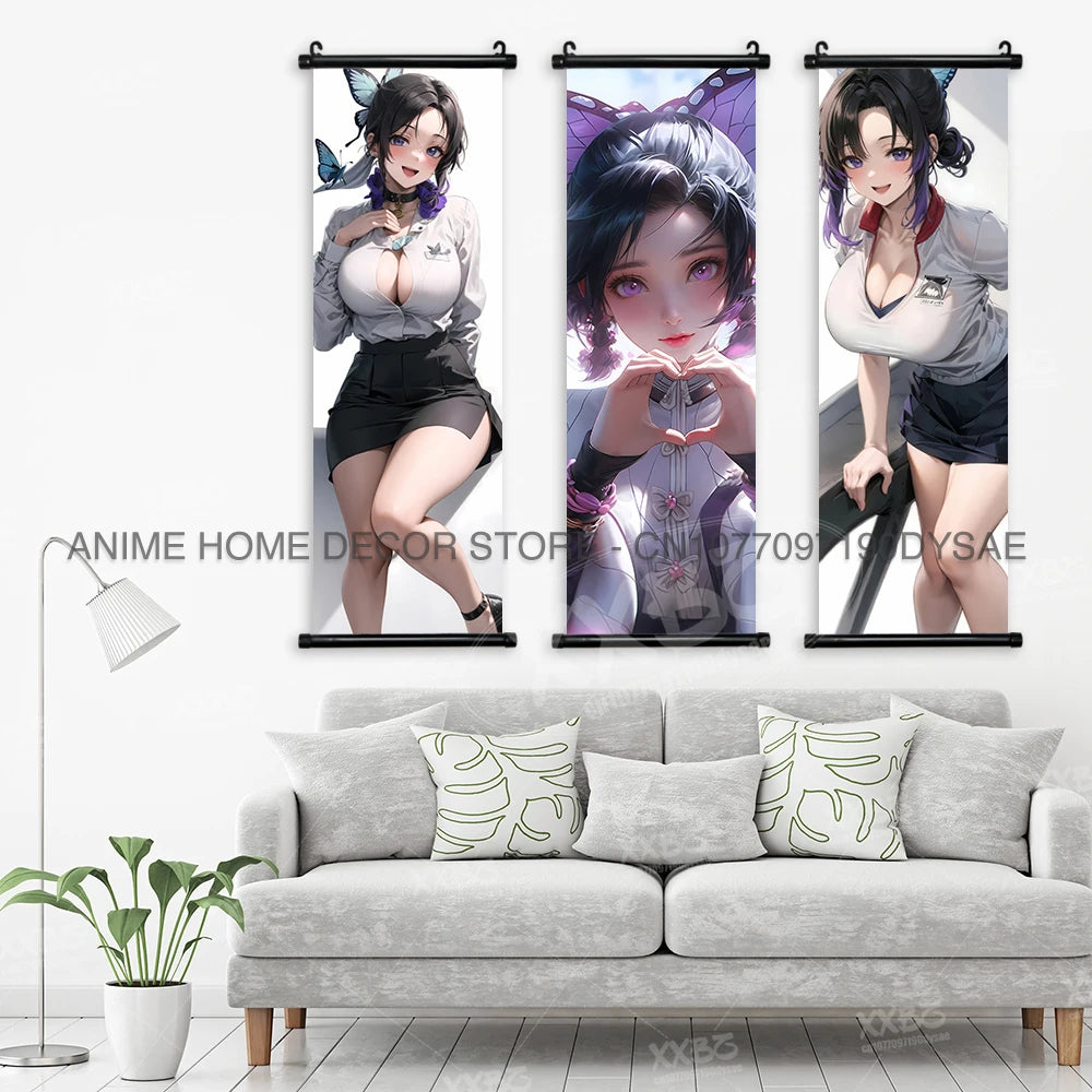 Demon Slayer Poster Kochou Shinobu Hanging Painting Kanroji Mitsuri Wall Art Kamado Nezuko Home Decor Daki Sexy Scrolls Picture