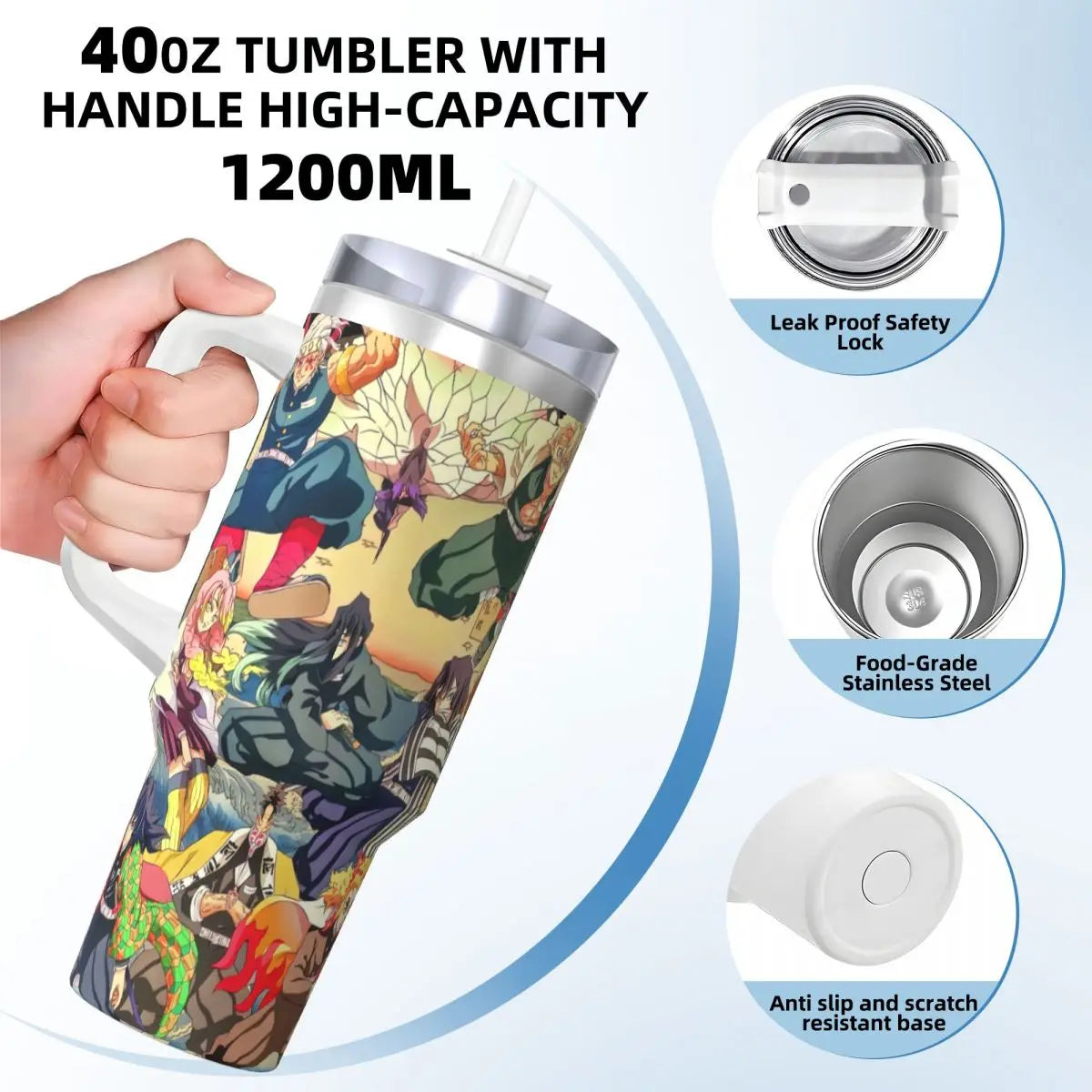 Demon Slayer 40 Oz Ultimate Tumbler with Handle and Straw Vacuum Insulated Tumbler