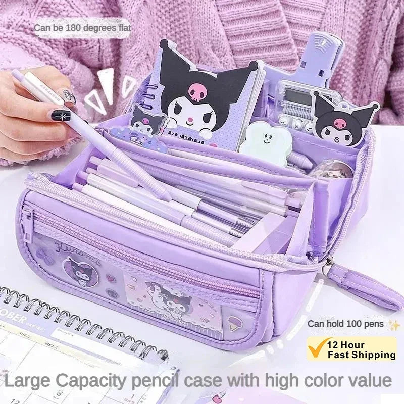 Cute Kuromi Pencil Case Sanrio Stationery for Junior High School Girls New Primary School Students Large Capacity High Appearanc