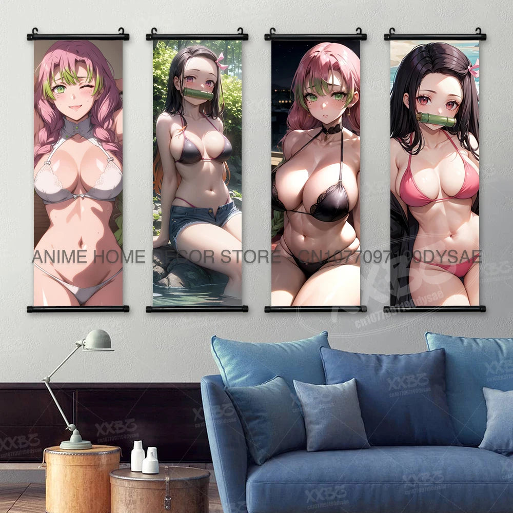 Demon Slayer Poster Kochou Shinobu Hanging Painting Kanroji Mitsuri Wall Art Kamado Nezuko Home Decor Daki Sexy Scrolls Picture