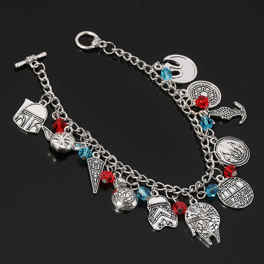 Movie Star War Jewelry BB8 Darth Vader Plan Millennium Falcon Spaceship Charm Bracelets for Women Accessories Chain Bangle