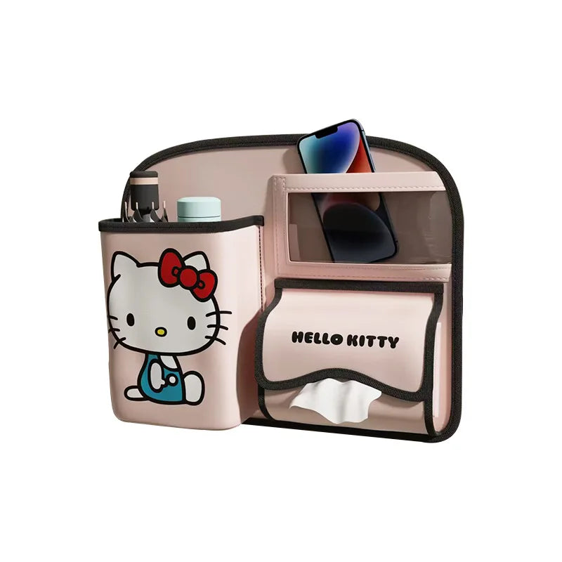 Sanrio HelloKitty Car Rear Seat Storage Bag Girl Cute Kawaii  Anime Figure Hanging Tissue Box Trash Can Family Car Supplies